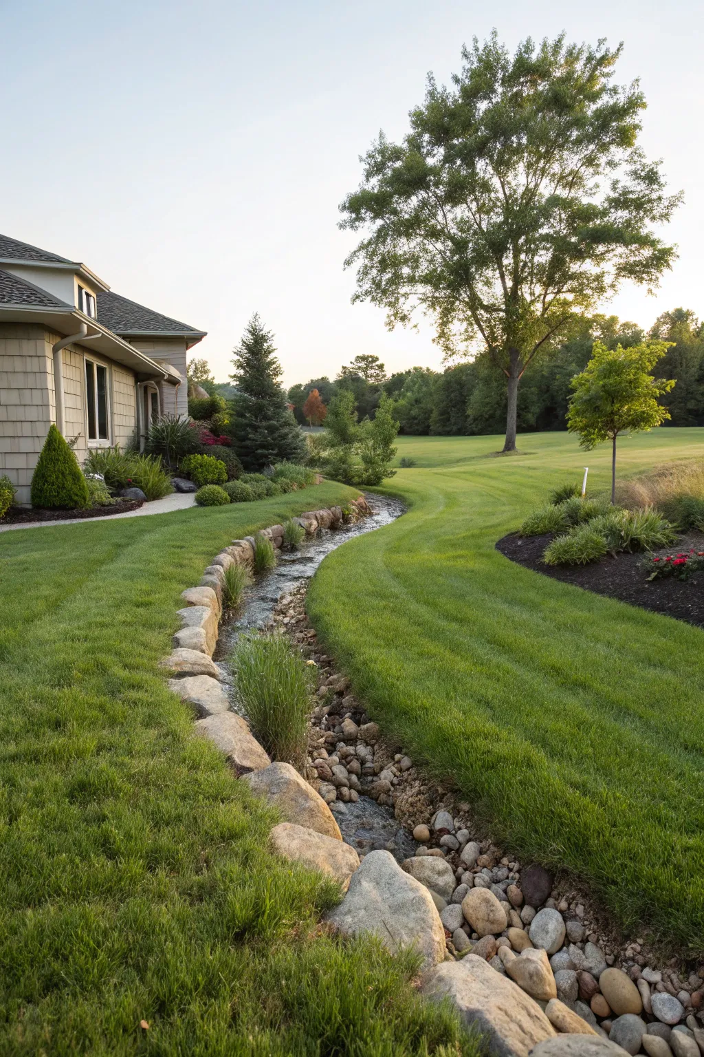 image2 drainage swale landscaping ideas seamlessly integrate with your lawn Simply Grounds
